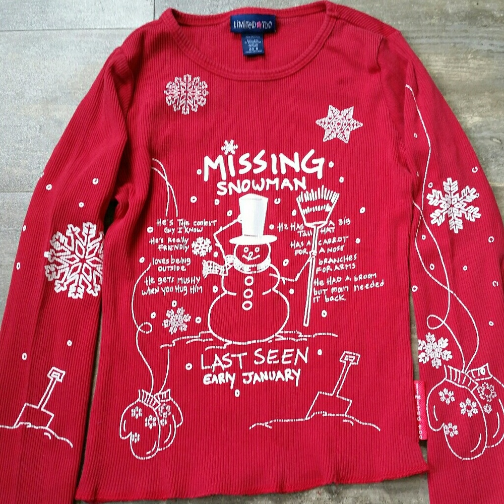 Limited Too Girls Red & White Snowman Shirt